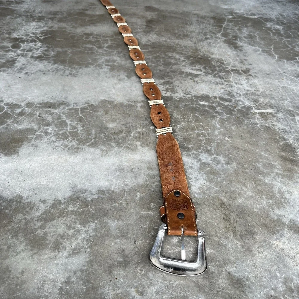 True Vintage Tony Lama Brown Leather Belt Studded Silver Size 44